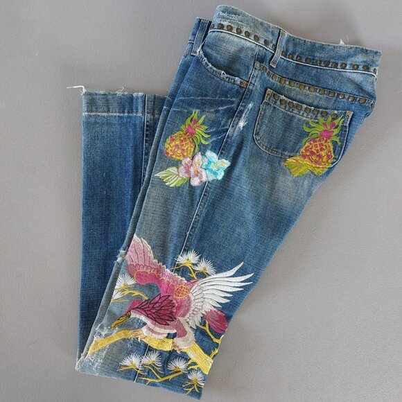 Dolce & Gabbana Vintage Y2K Jeans 42 Bootcut Flare Low Rise Embroidery Studs - Picture 4 of 16